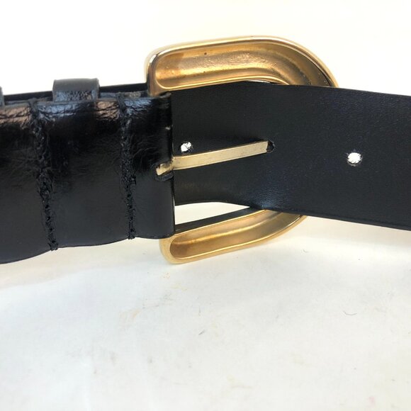 Zara Black Leather Belt with Gold Buckle Size 80 (30-32) NWT main image 6